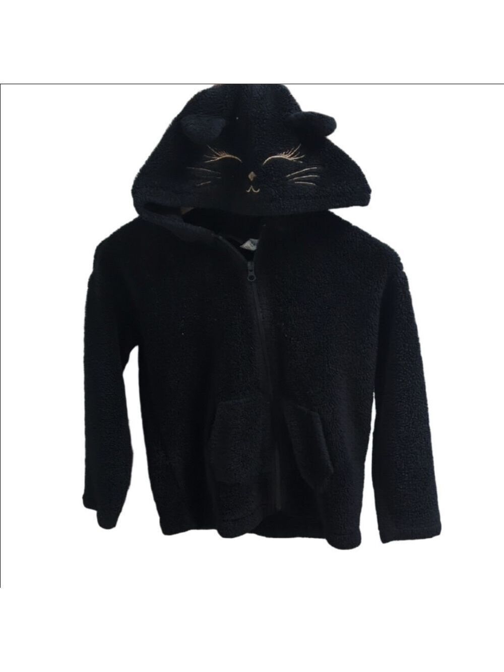🎒BOGO🎒The Children's Place Black Cat Ear Sherpa Fleece Zip Hoodie 7/8